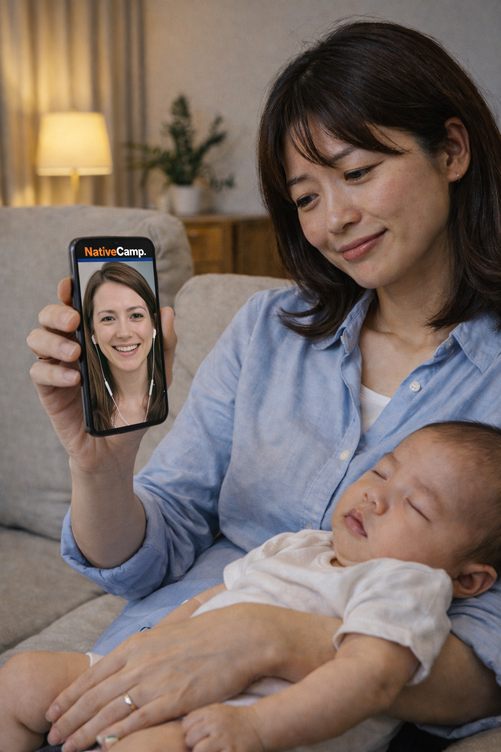 スマホでオンライン英会話をするイメージ