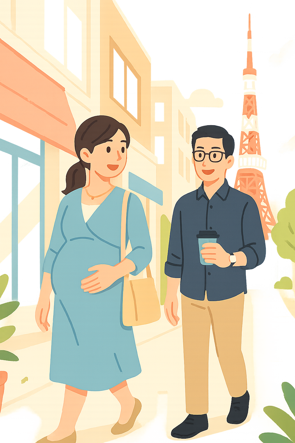 若い世代の赤ちゃん連れママが海外で増える様子のイラスト